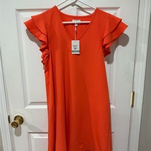 Mud Pie Vibrant Orange Flutter Sleeve Dress